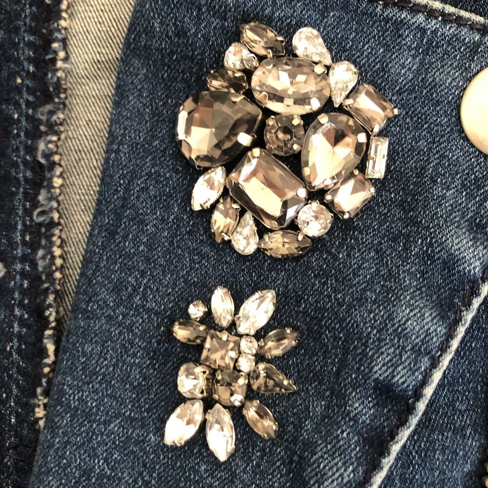 Bebe Rhinestone Embellished Stretchy Retro Y2K Denim‎ Moto Jacket Size S - Picture 5 of 14